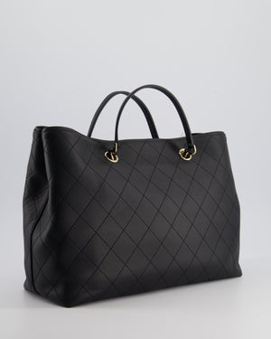 Chanel Black Quilted Tote Bag in Calfskin Leather with Champagne Hardware & CC Detail