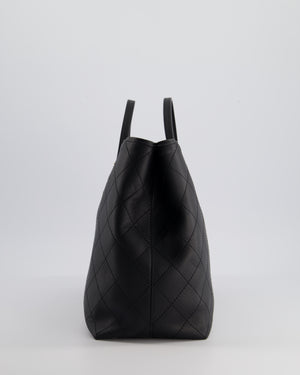 Chanel Black Quilted Tote Bag in Calfskin Leather with Champagne Hardware & CC Detail