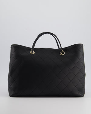 Chanel Black Quilted Tote Bag in Calfskin Leather with Champagne Hardware & CC Detail