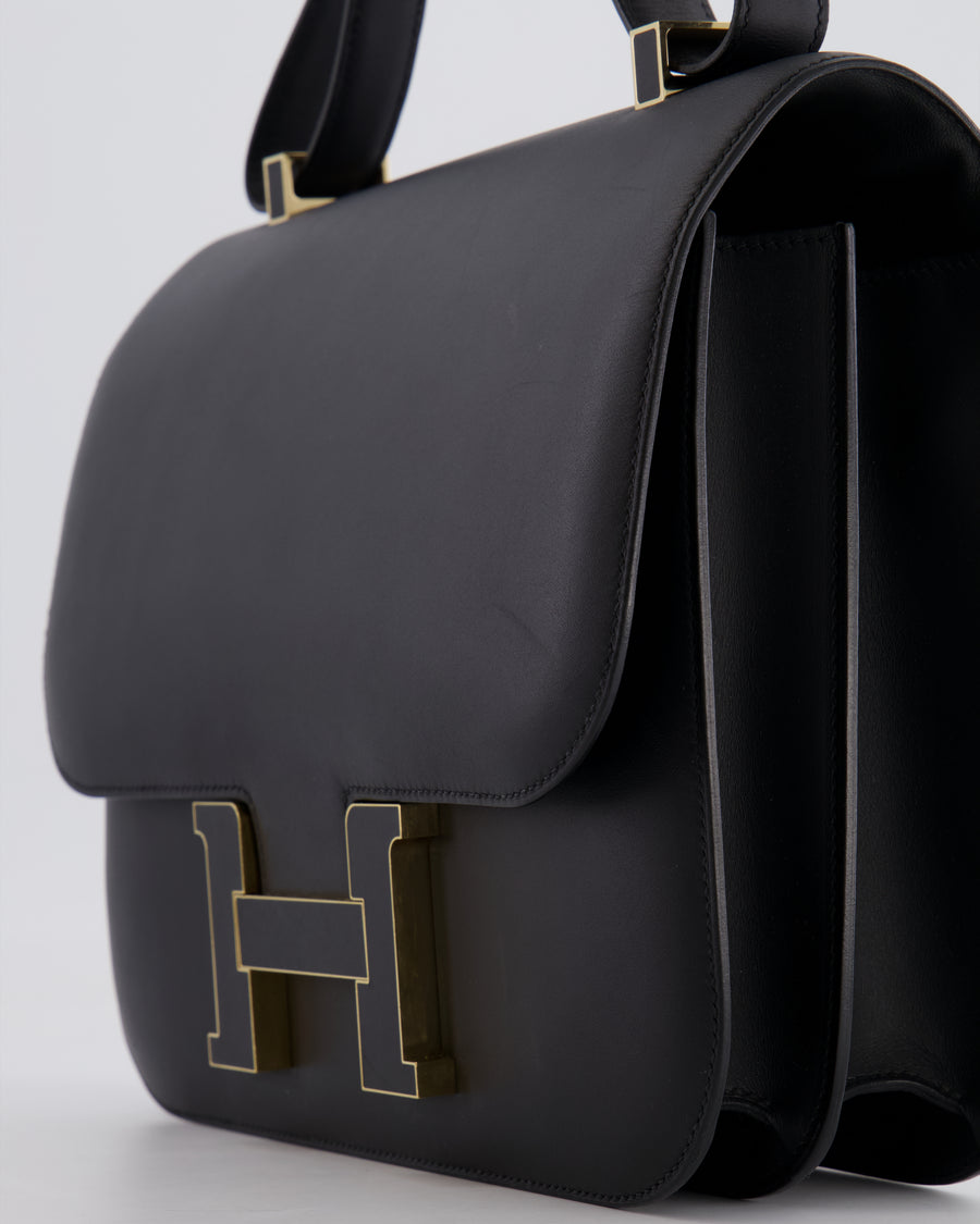 Hermès Constance Cartable Bag in Black Sombrero Leather with Gold and Black Hardware