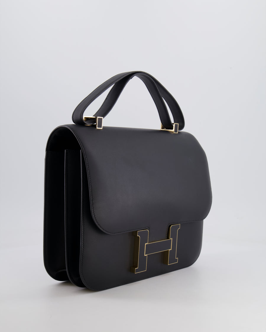 Hermès Constance Cartable Bag in Black Sombrero Leather with Gold and Black Hardware