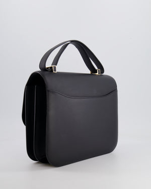 Hermès Constance Cartable Bag in Black Sombrero Leather with Gold and Black Hardware