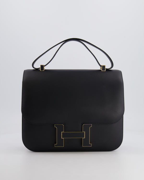 Hermès Constance Cartable Bag in Black Sombrero Leather with Gold and Black Hardware