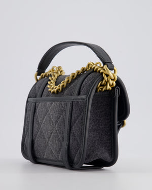 Chanel Grey Mini Denim Flap Bag with Brushed Gold Hardware and Charm Detail