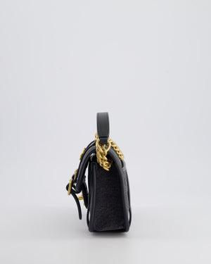 Chanel Grey Mini Denim Flap Bag with Brushed Gold Hardware and Charm Detail