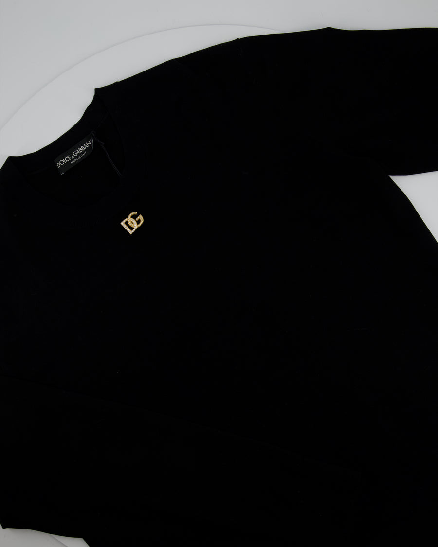 Dolce & Gabbana Black Knitted Long Sleeve Jumper with DG Crystal Logo Detail IT 50 (UK 18)