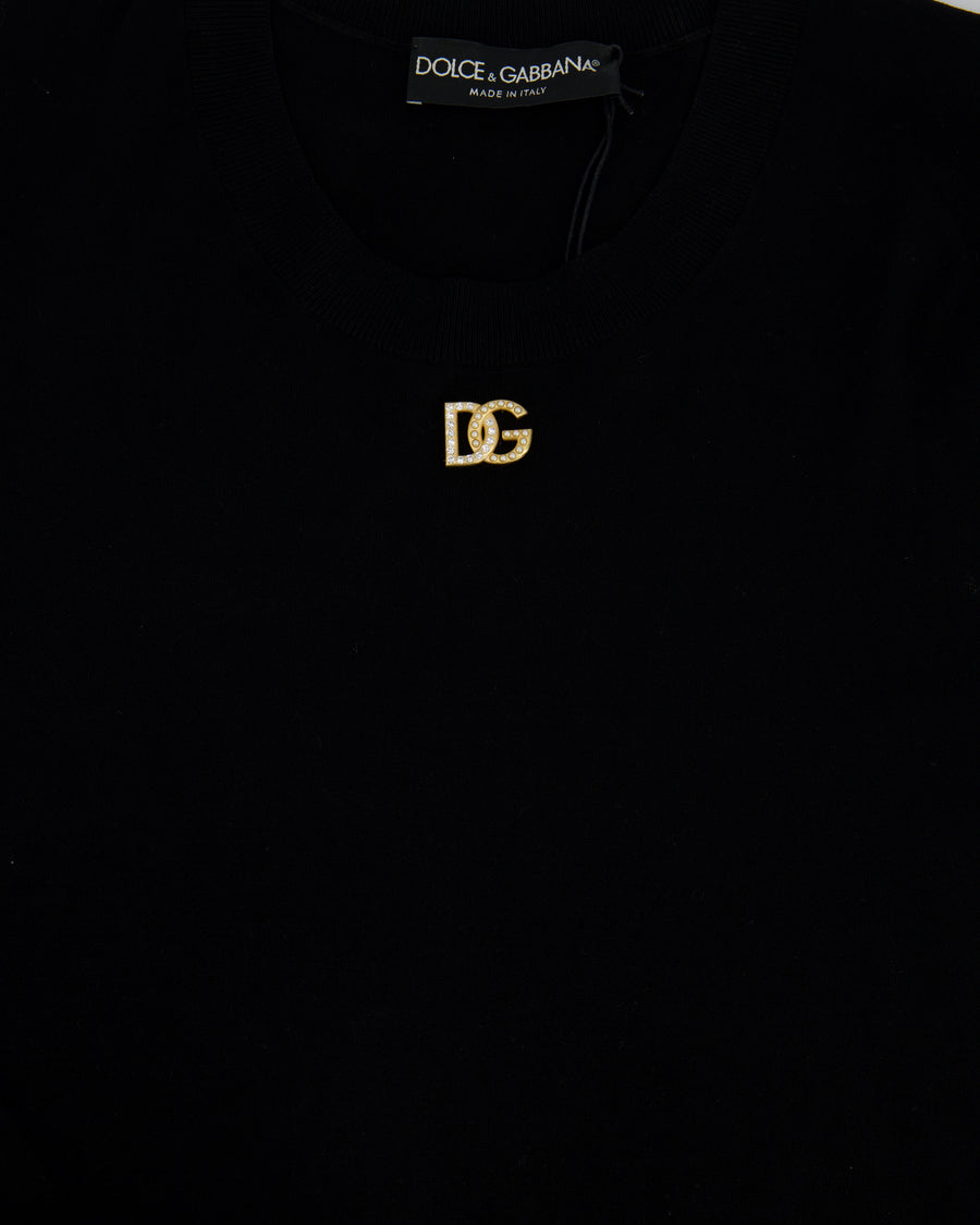 Dolce & Gabbana Black Knitted Long Sleeve Jumper with DG Crystal Logo Detail IT 50 (UK 18)