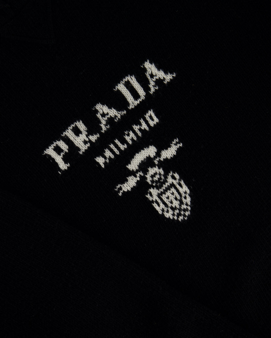 Prada Black Knitted Long Sleeve Oversized Jumper with Logo Detail IT 50 (UK 18)