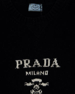 Prada Black Knitted Long Sleeve Oversized Jumper with Logo Detail IT 50 (UK 18)