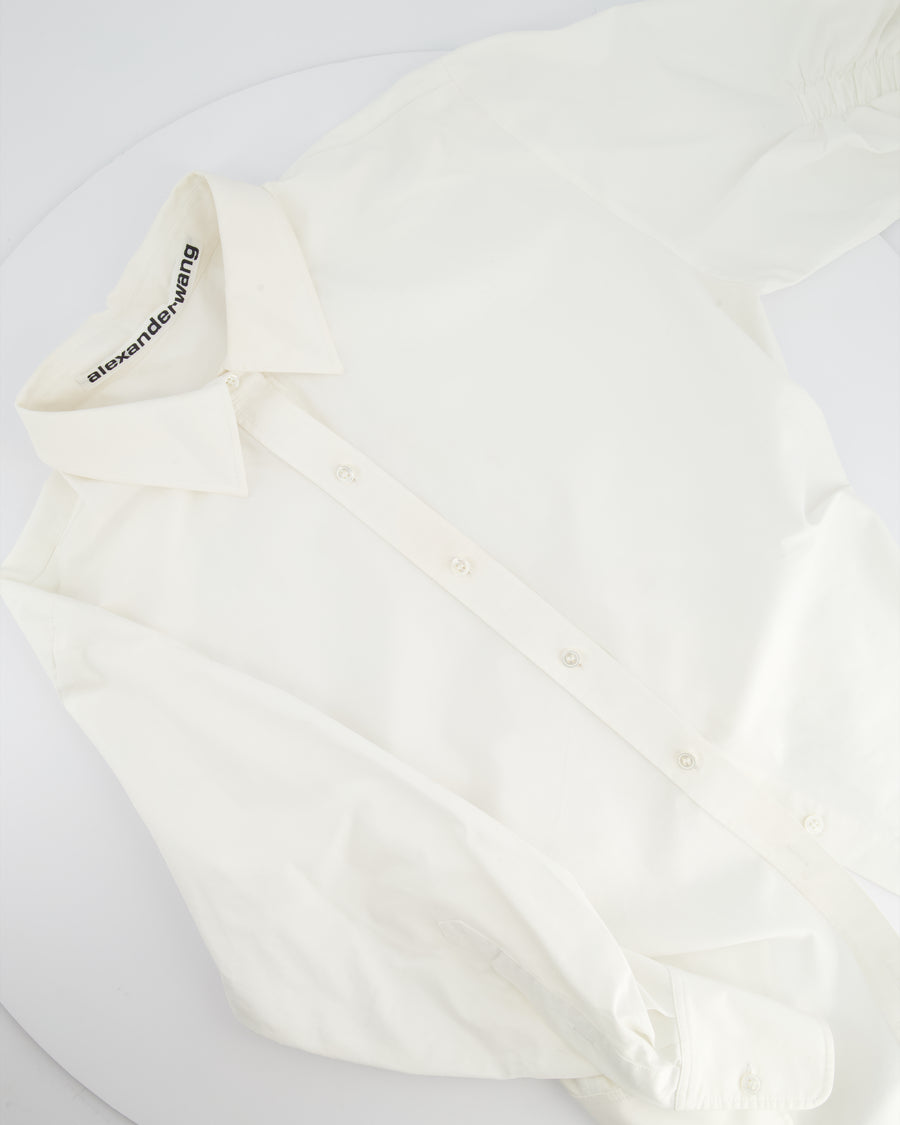 Alexander Wang White Button Down Shirt with Ruched Sleeve Detail Size US 6 (UK 10)