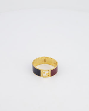 Fendi Gold Fendista FF Bracelet with Black & Burgundy Details