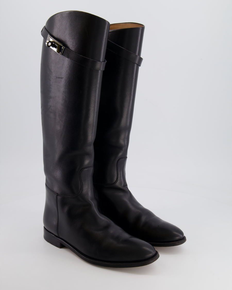 Hermès Black Jumping Boots in Calfskin Leather with Palladium Buckle Size EU 38.5  RRP £2,300