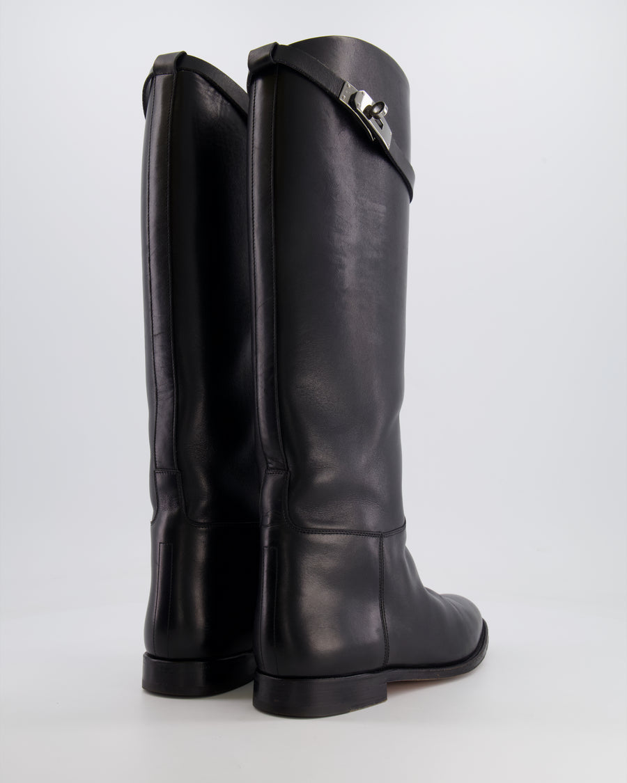 Hermès Black Jumping Boots in Calfskin Leather with Palladium Buckle Size EU 38.5  RRP £2,300