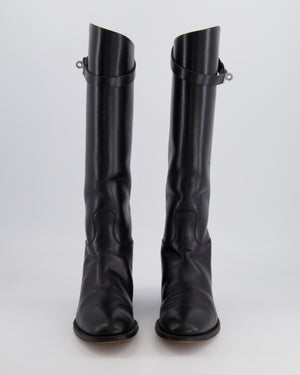 Hermès Black Jumping Boots in Calfskin Leather with Palladium Buckle Size EU 38.5  RRP £2,300