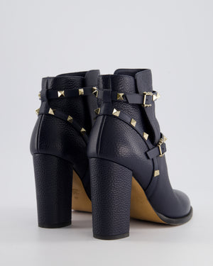 Valentino Navy Rockstud Leather Ankle Boots Size EU 38