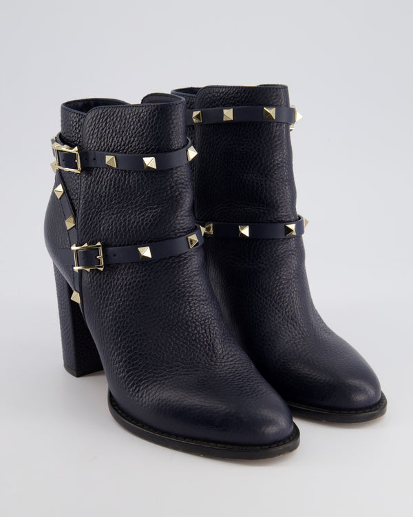 Valentino Navy Rockstud Leather Ankle Boots Size EU 38