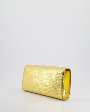 Saint Laurent Gold Python Embossed Leather Kate Clutch Bag with Gold Hardware and Tassel Chain Detail