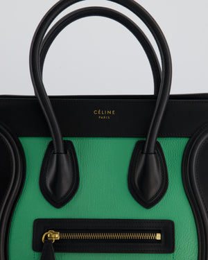 Celine Green, Black and Navy Tri-Colour Luggage Hand Bag in Calfskin Leather with Gold Hardware