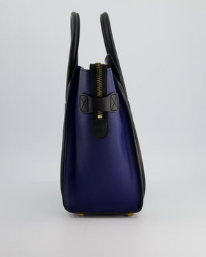 Celine Green, Black and Navy Tri-Colour Luggage Hand Bag in Calfskin Leather with Gold Hardware