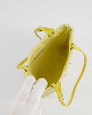 Prada Yellow Satin Crystal Bag with with Chain and Triangle Logo Detail and Silver Hardware