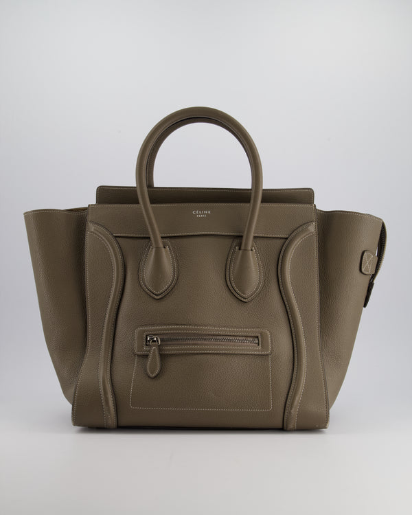 Celine Taupe Phantom Luggage Handbag in Grained Calfskin Leather Silver Hardware