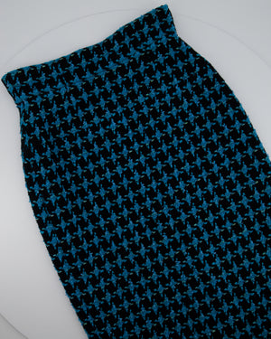 Chanel 07/A Turquoise Houndstooth Pencil Skirt Size FR 36 (UK 8)