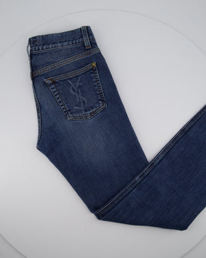 Yves Saint Laurent Blue Stone Wash Skinny Jeans with YSL Logo Detail Size FR 34 (UK 6)