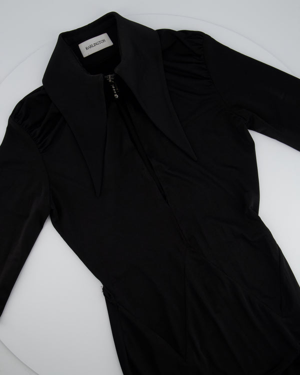 16 Arlington Black Long Sleeve Gown with Long Collar and Trail Detail Size UK 10 Rrp £1100