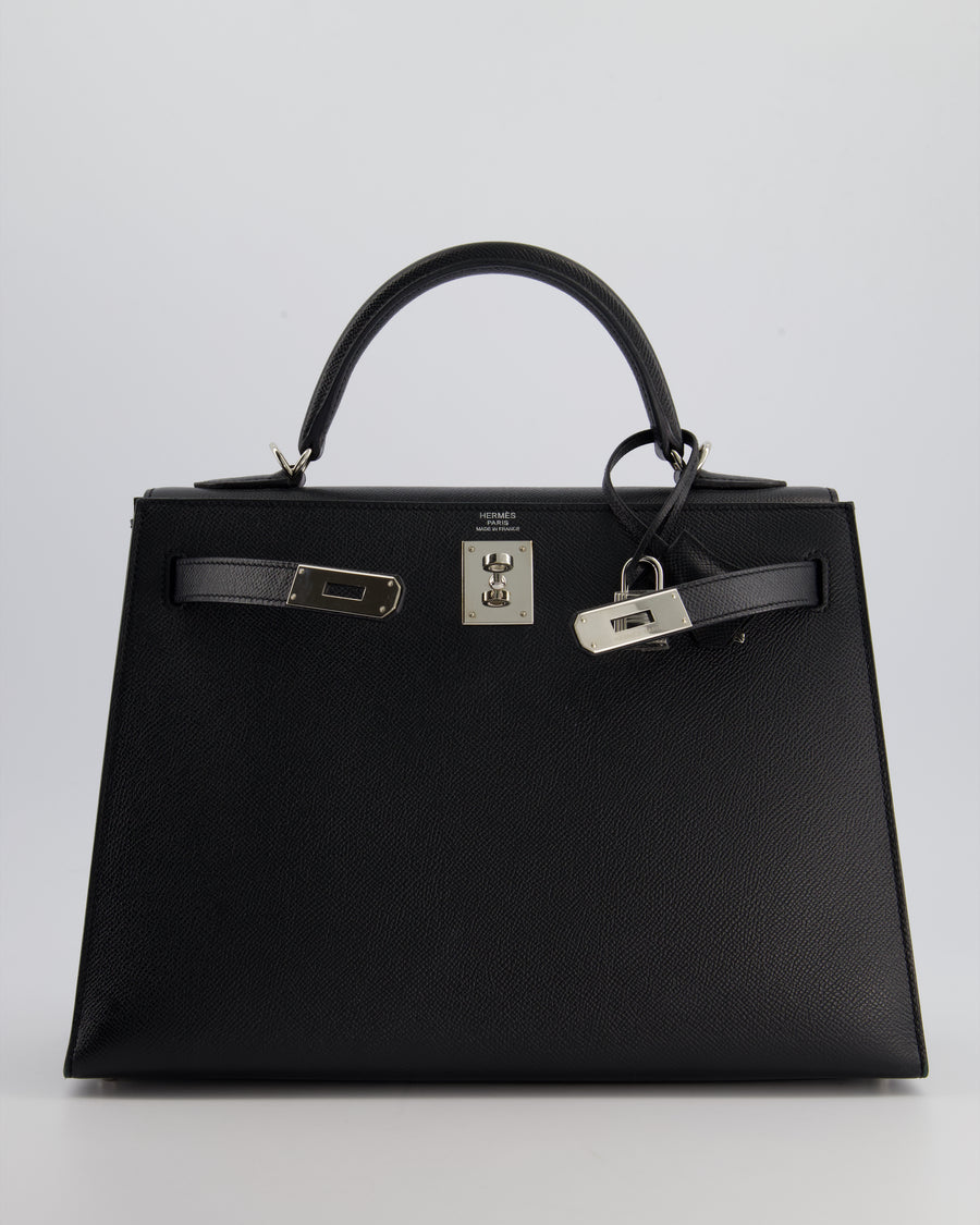 Hermès Kelly 32cm Bag in Black Epsom Leather with Palladium Hardware