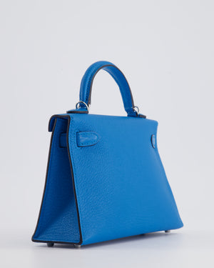 *FIRE PRICE* Hermès Mini Kelly II 20cm Bag In Bleu Zanzibar Chèvre Mysore Leather with Palladium Hardware