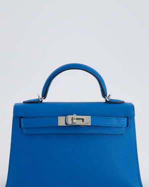 *FIRE PRICE* Hermès Mini Kelly II 20cm Bag In Bleu Zanzibar Chèvre Mysore Leather with Palladium Hardware