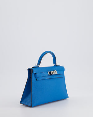 *FIRE PRICE* Hermès Mini Kelly II 20cm Bag In Bleu Zanzibar Chèvre Mysore Leather with Palladium Hardware