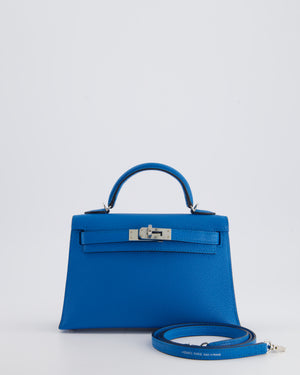 *FIRE PRICE* Hermès Mini Kelly II 20cm Bag In Bleu Zanzibar Chèvre Mysore Leather with Palladium Hardware