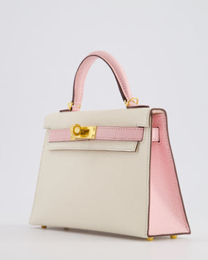 *SUPER HOT* Hermès Mini Kelly HSS II 20cm Bag In Nata & Rose Sakura Chèvre Mysore Leather with Gold Hardware