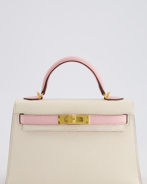 *SUPER HOT* Hermès Mini Kelly HSS II 20cm Bag In Nata & Rose Sakura Chèvre Mysore Leather with Gold Hardware