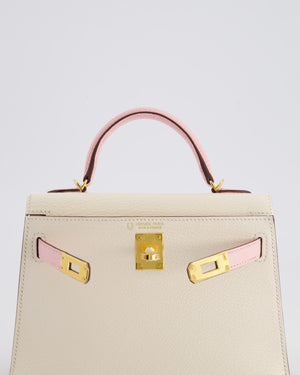 *SUPER HOT* Hermès Mini Kelly HSS II 20cm Bag In Nata & Rose Sakura Chèvre Mysore Leather with Gold Hardware