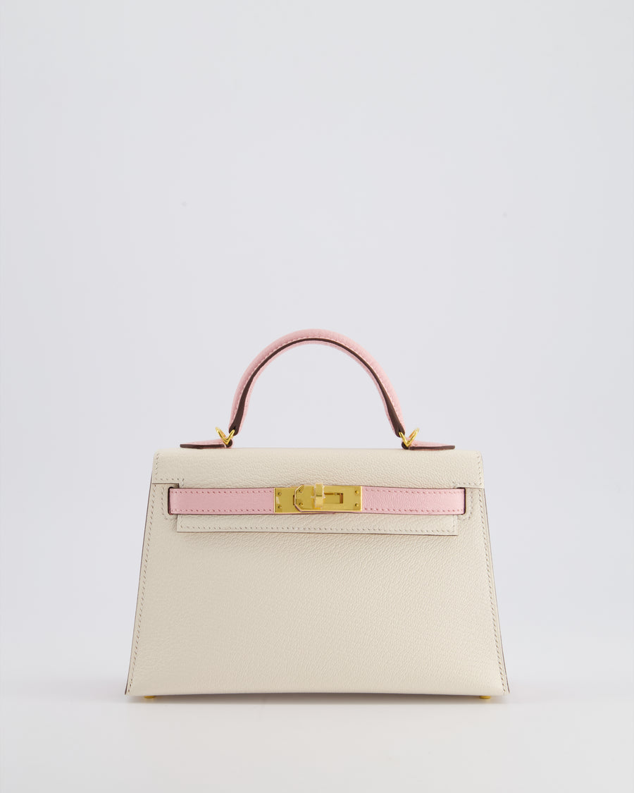 *SUPER HOT* Hermès Mini Kelly HSS II 20cm Bag In Nata & Rose Sakura Chèvre Mysore Leather with Gold Hardware