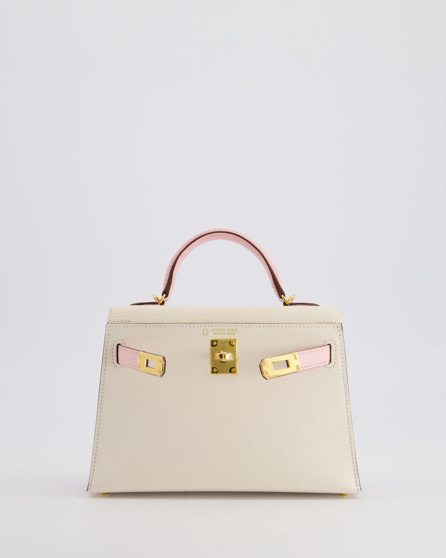 *SUPER HOT* Hermès Mini Kelly HSS II 20cm Bag In Nata & Rose Sakura Chèvre Mysore Leather with Gold Hardware