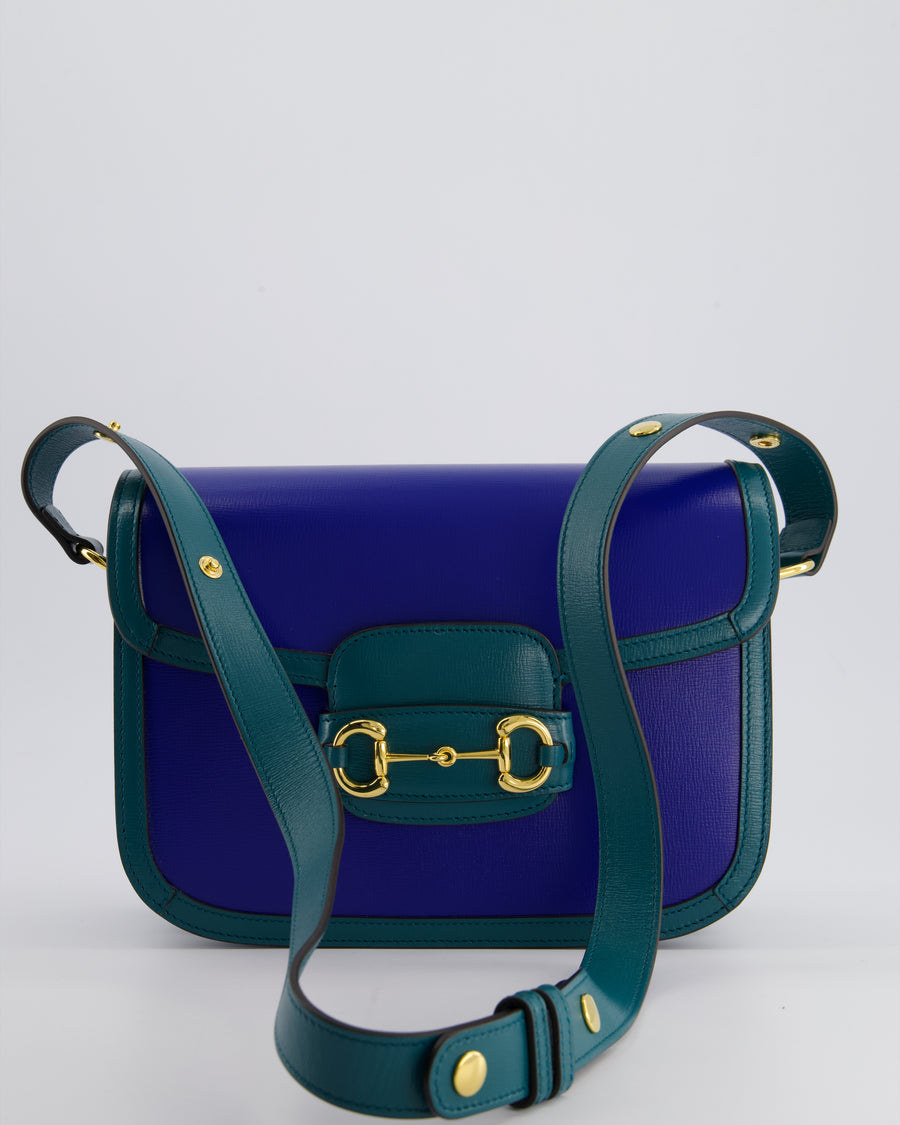 Gucci Horsebit 1955 Small Shoulder Bag in Blue and Green with Gold Hardware RRP £2,650