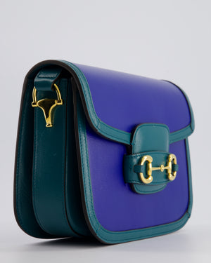 Gucci Horsebit 1955 Small Shoulder Bag in Blue and Green with Gold Hardware RRP £2,650