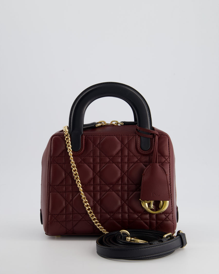 Christian Dior Burgundy & Black Small Cannage Lily Bag in Cannage Lambskin Leather and Champagne Gold Hardware