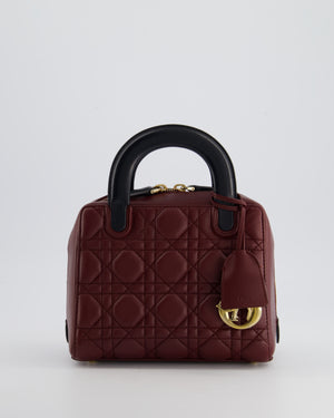 Christian Dior Burgundy & Black Small Cannage Lily Bag in Cannage Lambskin Leather and Champagne Gold Hardware