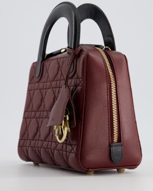 Christian Dior Burgundy & Black Small Cannage Lily Bag in Cannage Lambskin Leather and Champagne Gold Hardware