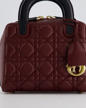 Christian Dior Burgundy & Black Small Cannage Lily Bag in Cannage Lambskin Leather and Champagne Gold Hardware