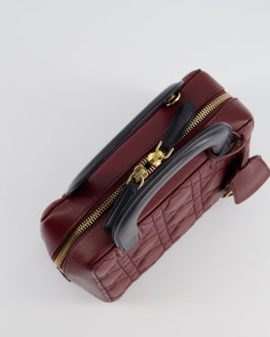 Christian Dior Burgundy & Black Small Cannage Lily Bag in Cannage Lambskin Leather and Champagne Gold Hardware