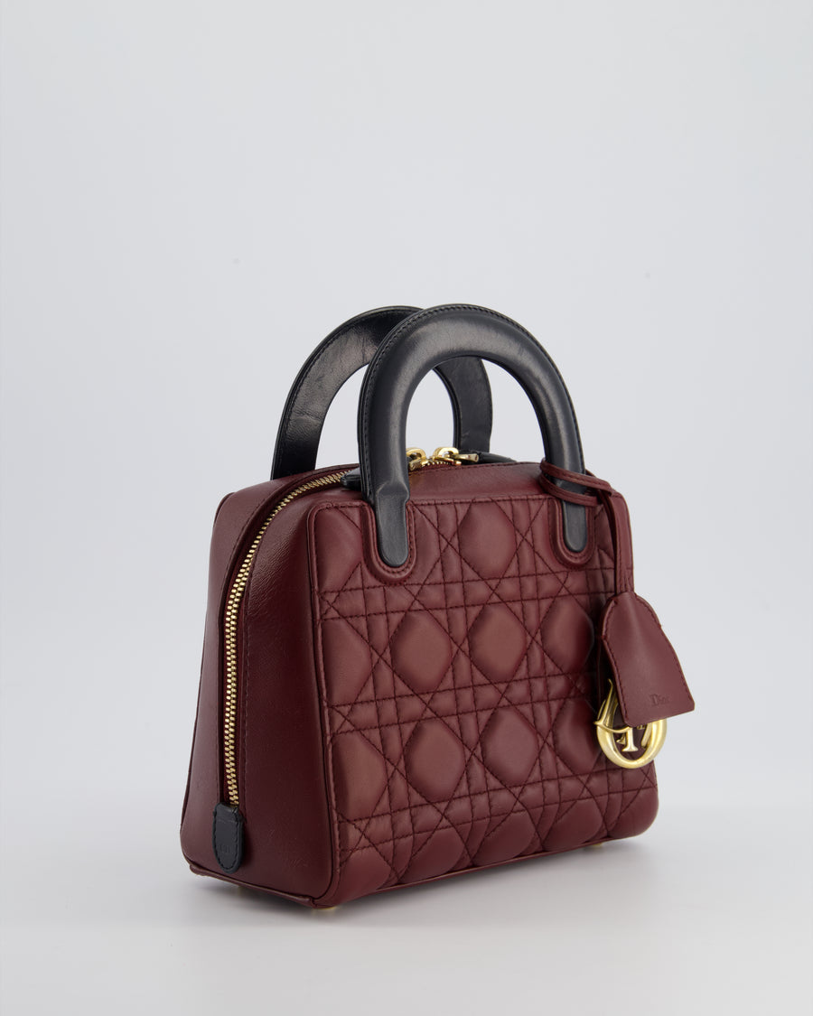 Christian Dior Burgundy & Black Small Cannage Lily Bag in Cannage Lambskin Leather and Champagne Gold Hardware