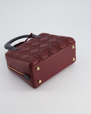 Christian Dior Burgundy & Black Small Cannage Lily Bag in Cannage Lambskin Leather and Champagne Gold Hardware