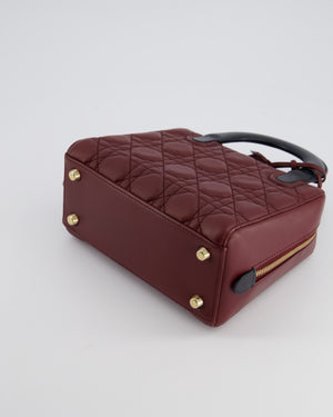 Christian Dior Burgundy & Black Small Cannage Lily Bag in Cannage Lambskin Leather and Champagne Gold Hardware