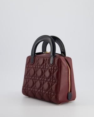 Christian Dior Burgundy & Black Small Cannage Lily Bag in Cannage Lambskin Leather and Champagne Gold Hardware