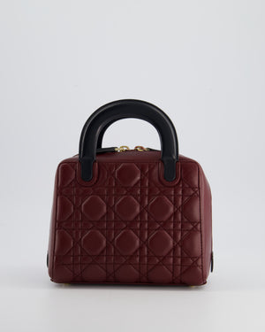 Christian Dior Burgundy & Black Small Cannage Lily Bag in Cannage Lambskin Leather and Champagne Gold Hardware